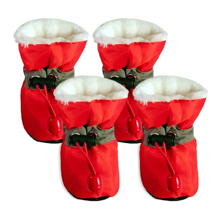 TELOLY 4Pcs Dog Shoes Snow Safe Dog Boots Freeze Protection Dog Winter Boots Red 6.5*5.5cm