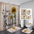 thumbnail image 1 of Juego de 4 cortinas de ducha con diseño de girasoles, estilo rústico, con diseño de mariposas y flores sobre madera, con alfombras, accesorios y 12 ganchos, 1 of 6