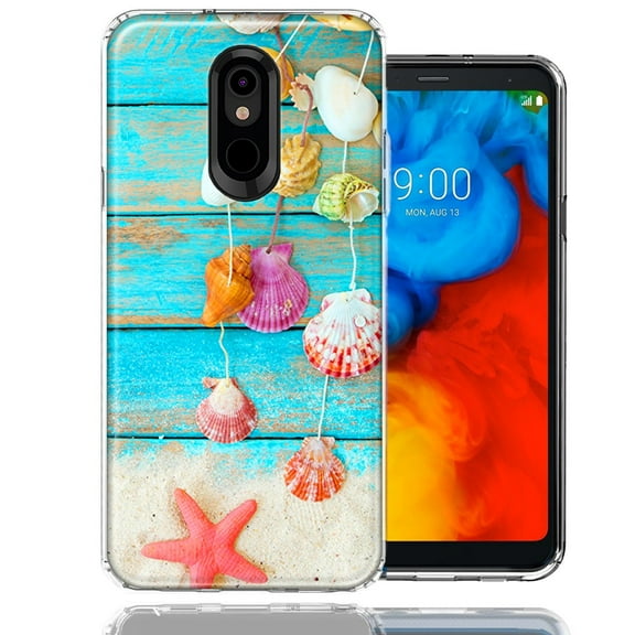 MUNDAZE For LG Aristo 2/3/Zone 4/Fortune 2/Risio 3/Tribute Dynasty/Empire Seashell Wind chimes Design Double Layer Phone Case Cover