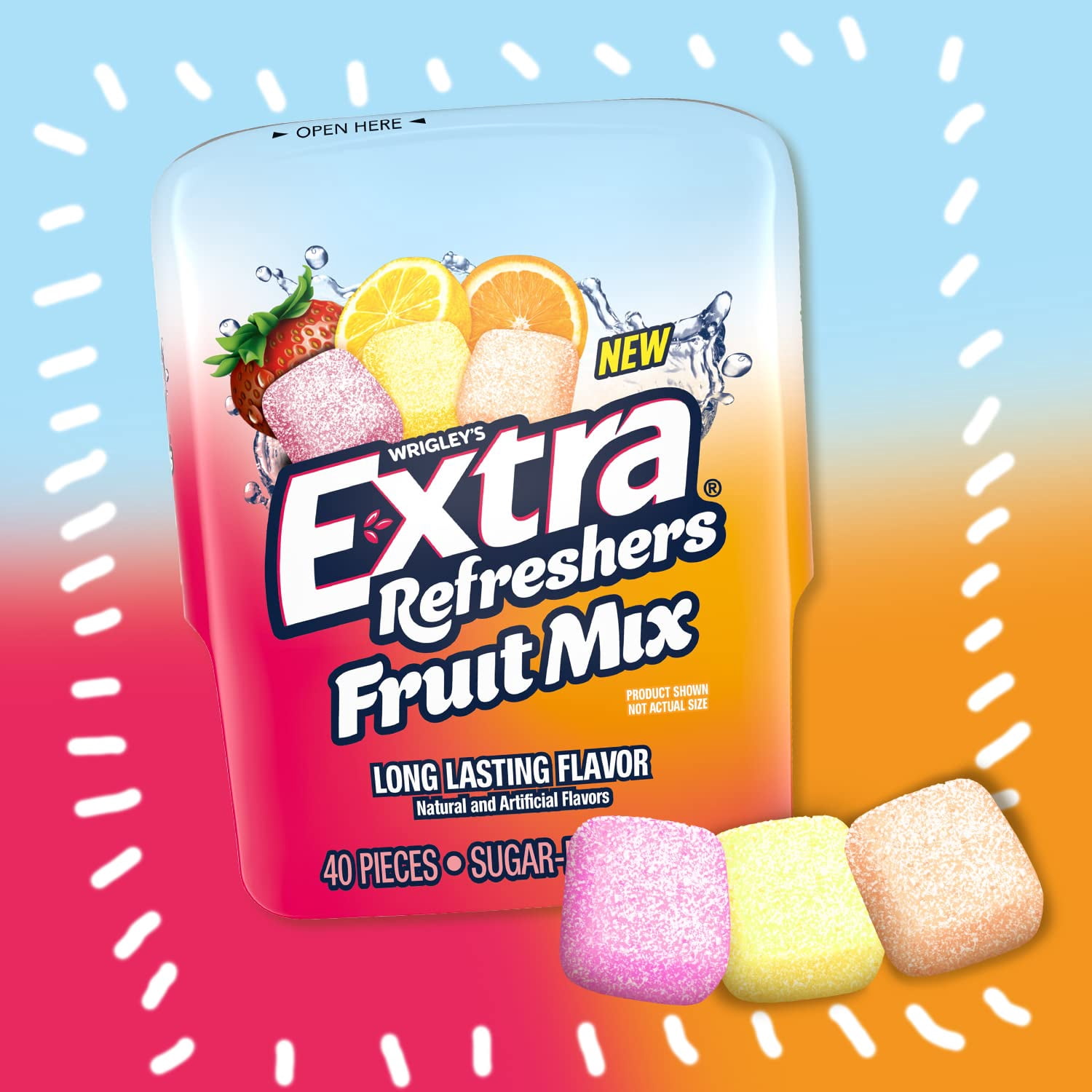 EXTRA Refreshers Fruit Mix Sugar Free Chewing Gum Bulk, 40 Piece Bottle (Pack of 6)RDC35