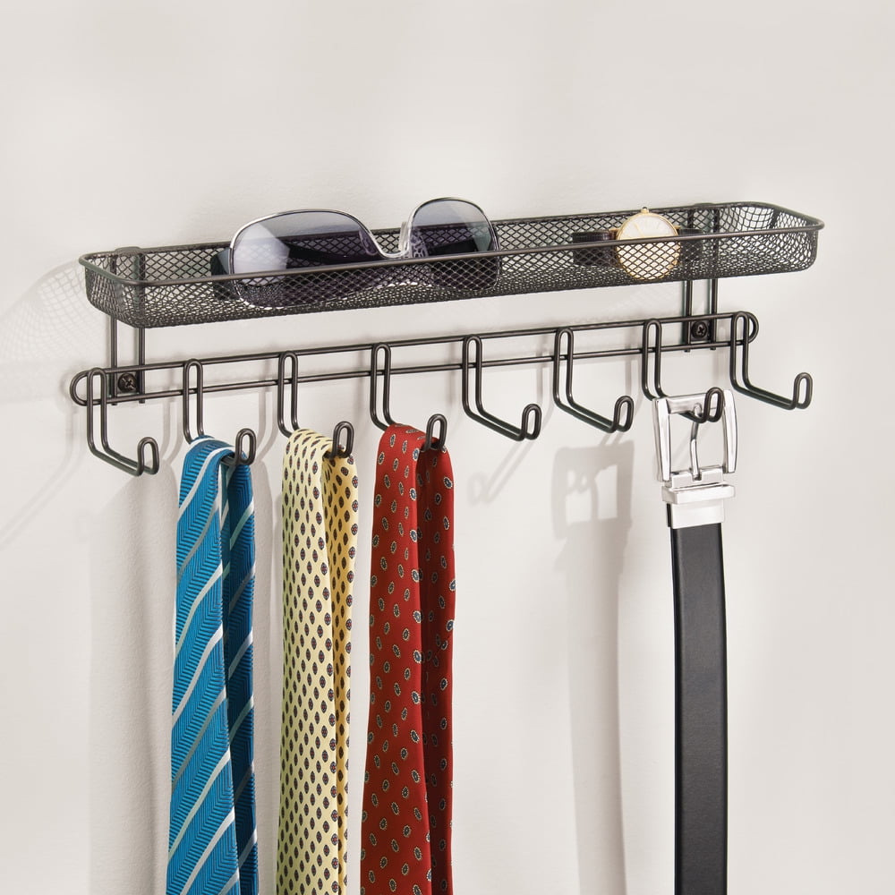 interdesign Classico Wall Mount Tie and Belt Rack W/Shelf