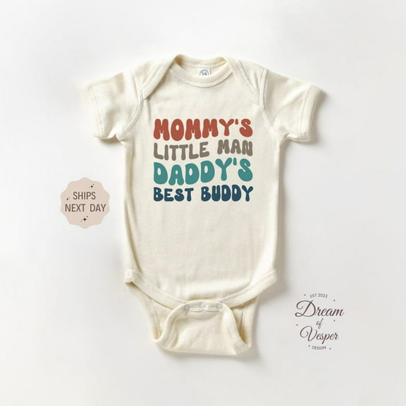 Baby Bodysuit BELLA CANVAS Mommy'S Little Man Daddy'S Best Buddy Onesie, Fathers Day Baby Bodysuit, Mothers Day Baby Onesie, Cute Baby Gift, Retro Baby Onesie