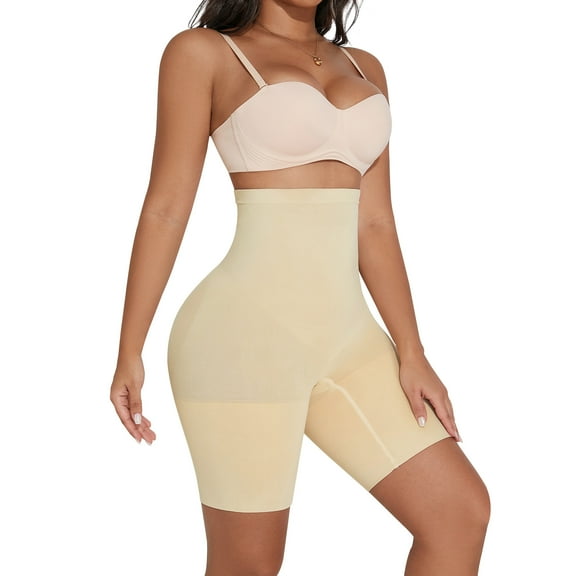 Suprenx Women's Tummy Control Shorts Shapewear High Waist Body Shaper Thigh Slimmer Panties Beige M