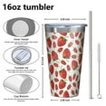 thumbnail image 4 of 16oz Tumblers Red Strawberry Plants Fruit White Pattern Stainless Steel Vacuum Insulated Double Wall Travel Tumbler Cups Mug with Lid and Straw,Cleaning Brush for Coffee,Tea, 4 of 4