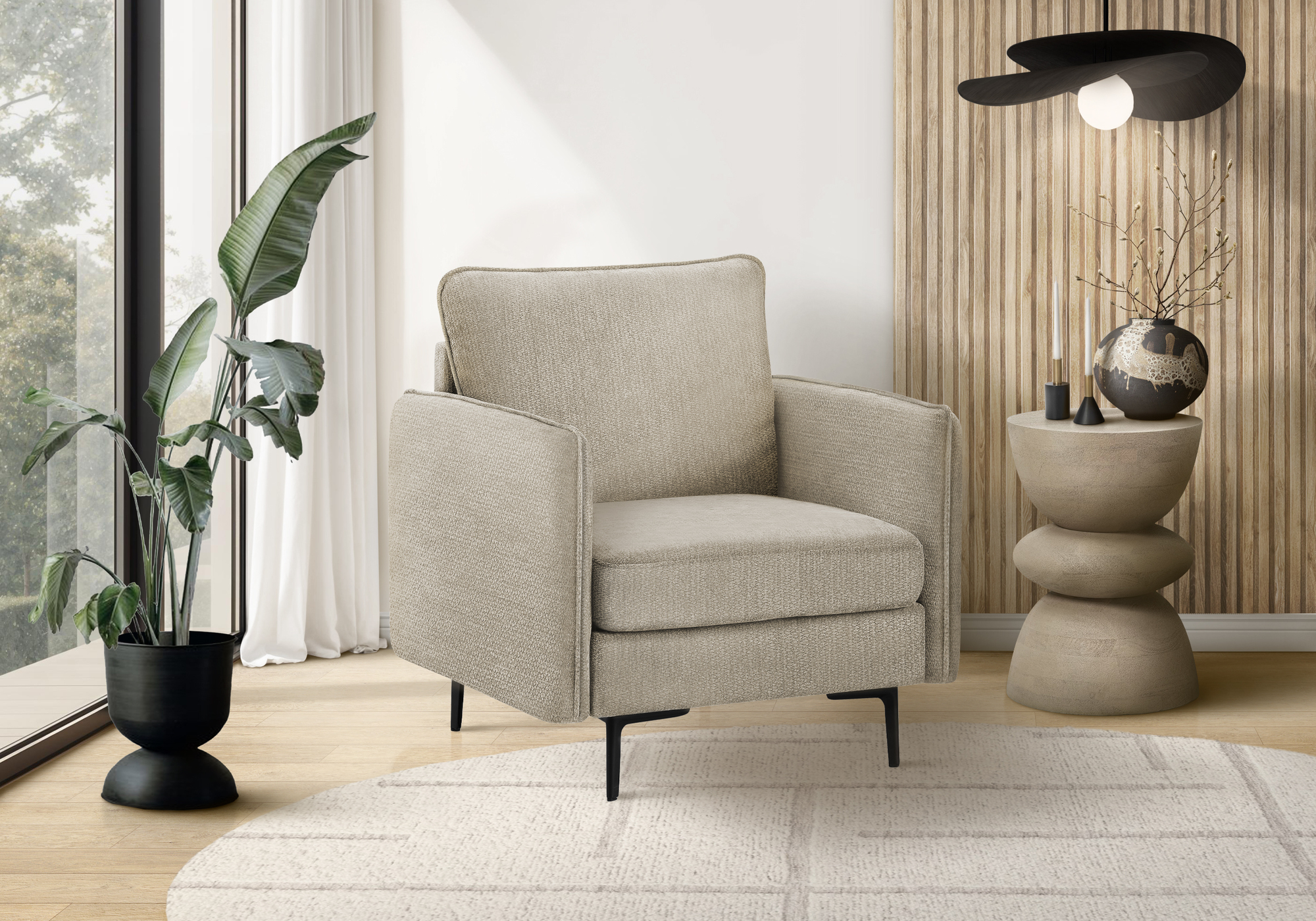Monarch Specialties - 8K11C04 Chair, 32" Wide, Upholstered, Accent Chair, Beige Fabric