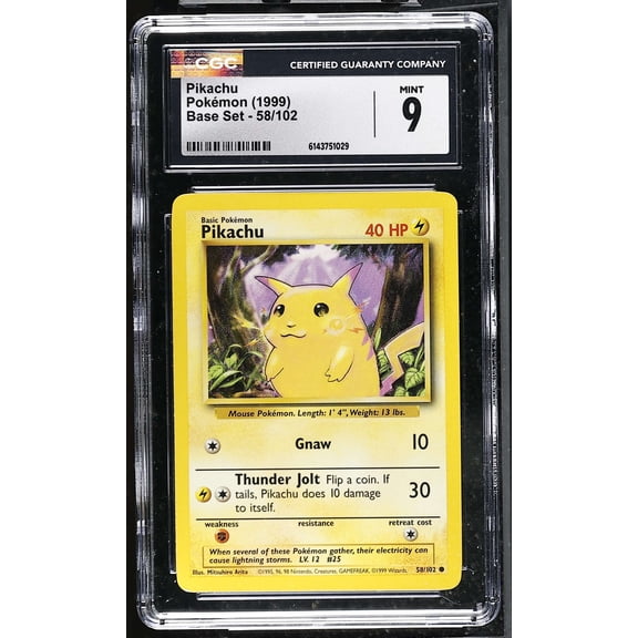 Collectible Graded 1999 Pokemon Base Set Pikachu 58/102 CGC 9 English Trading Card