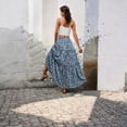 thumbnail image 5 of LWavelet Women Floral Print Tiered Maxi Skirt Elastic Drawstring Waist Boho Long Skirt Blue XL, 5 of 5