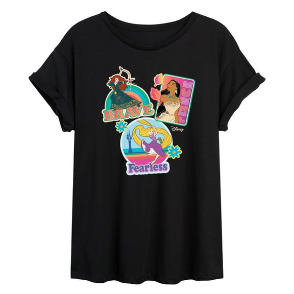 Disney Princesses - Fierce Pocahontas, Fearless Rapunzel & Brave Merida - Juniors Ideal Flowy Muscle T-Shirt