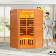Enyopro 2-3 Person Home Sauna, Far Infrared Wooden Sauna Room, Canadian Hemlock Indoor Corner Sauna Spa, 2100W Fast Heating