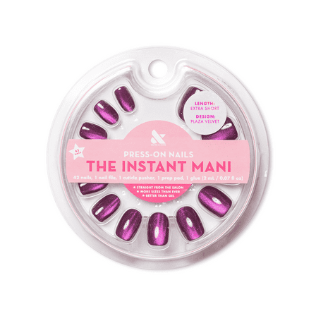 Olive & June Instant Mani Extra Short Round Press-on Nails, Purple, Velvet Plaza, 42 Pieces