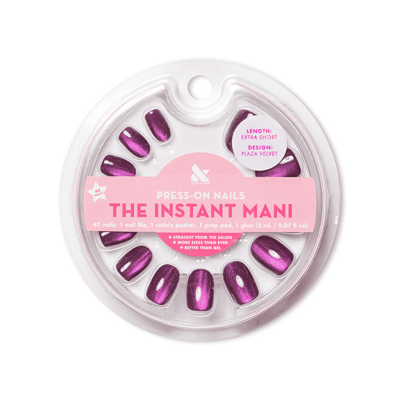 Olive & June Instant Mani Round Extra Short Press-On Nails, Purple, Velvet Plaza, 42 Pieces