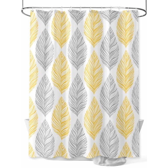 Grey and Shower Curtain, Yellow Olive Leaf Texture Watercolor Waterproof Shower Curtain Set with 12 Hooks Lightweight Washable Fabric Shower Curtains for Bathroom 48x72 Inches