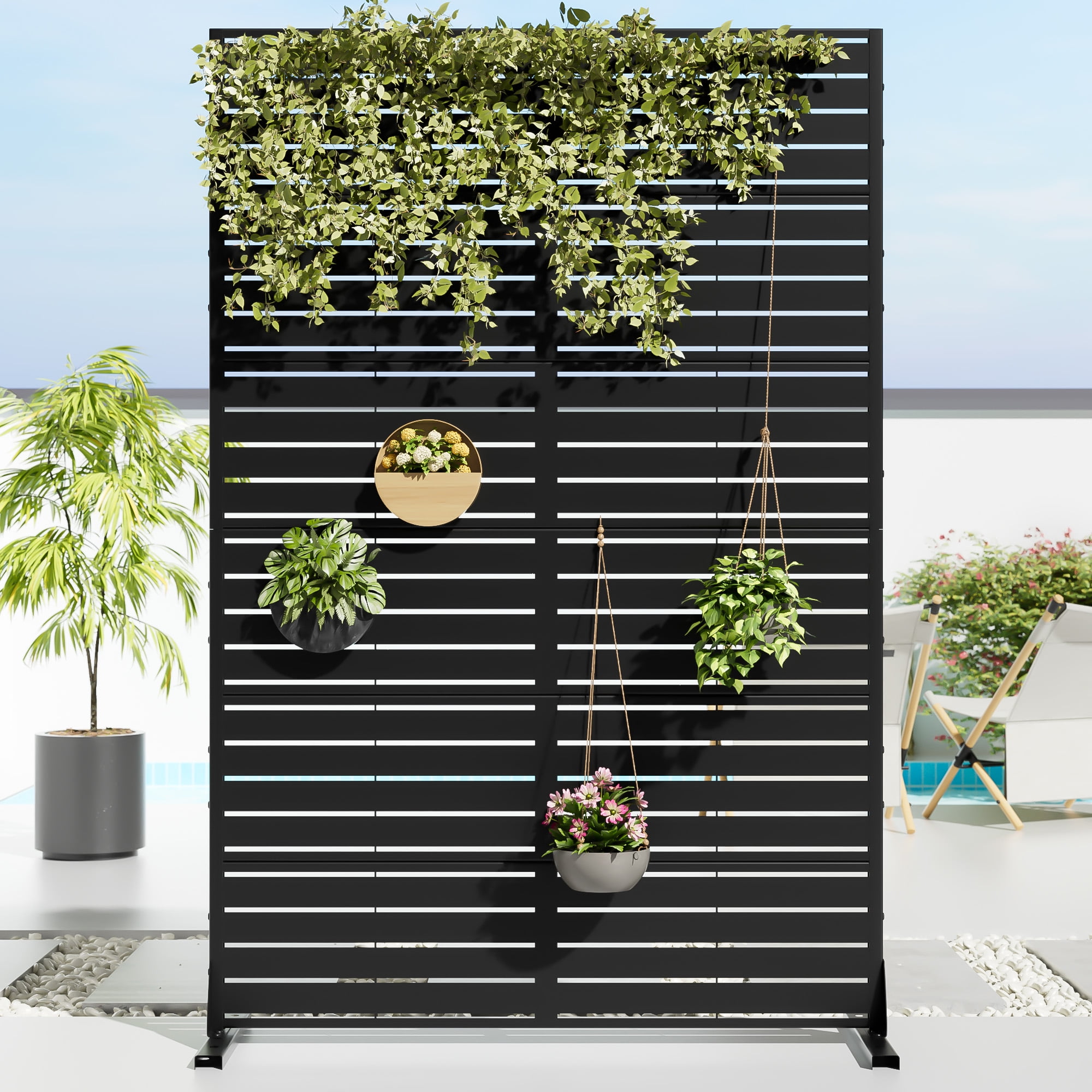 MAYEERTY 72" × 47" Privacy Screen Fence, Heavy Duty Fence Privacy Screen Outdoor, Black