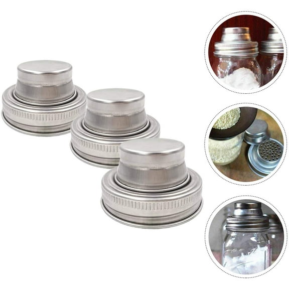 SOPOTUTU Sopotutu Mason Jar Shaker Lids Stainless Steel Canning Lid Ring Type 3Pcs