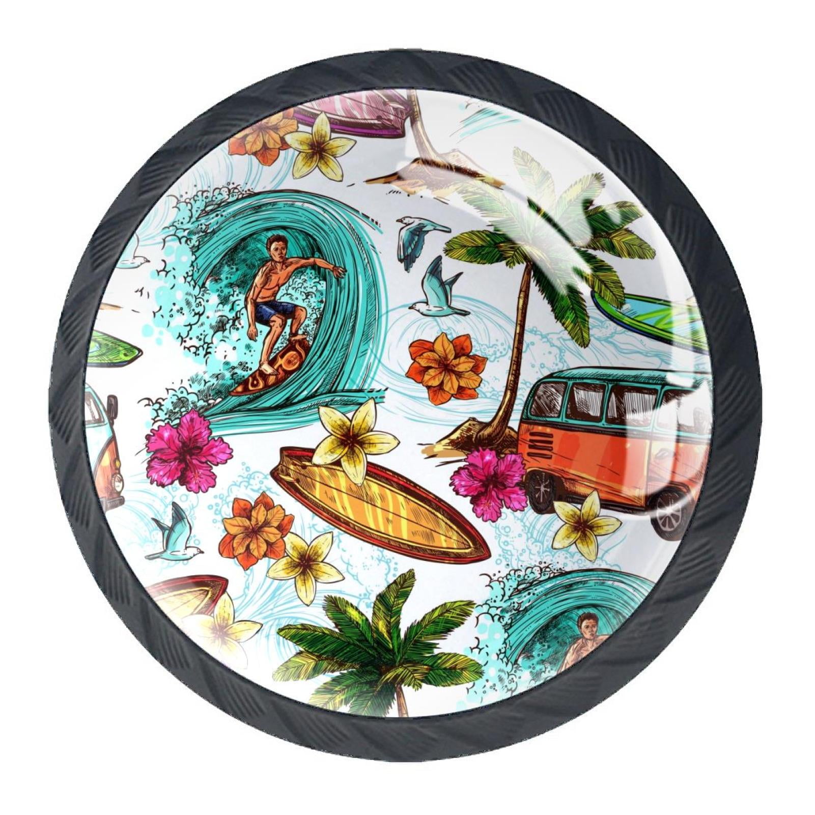 4 Pcs Surfing Bus Tropical Island Knobs for Kitchen Cabinet Cupboard ...