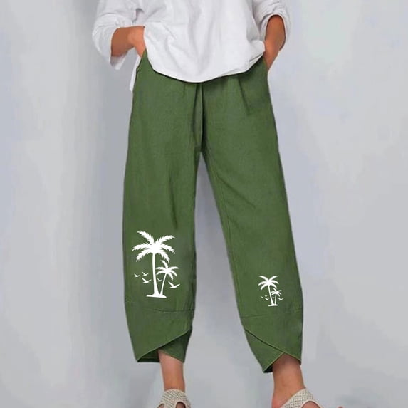 Lilgiuy Women Fashion Casual Printing Pocket Fold Loose Full Length Pants Lightweight Versatile Going Out Pants