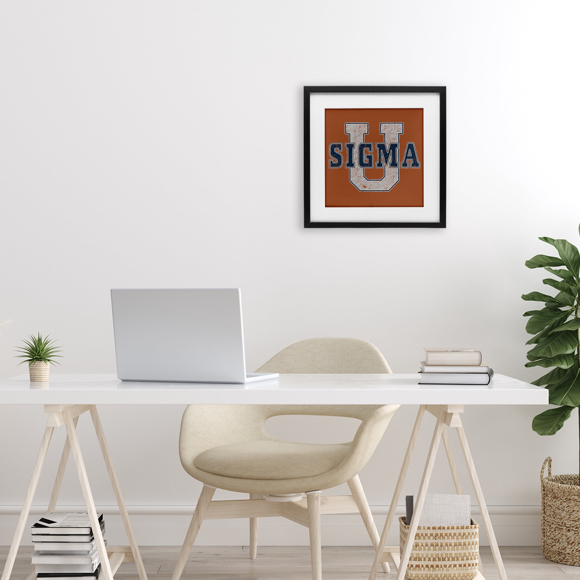 Stupell Industries Sigma University on Brown Black Framed Print Under Glass, design by Grotto Studios