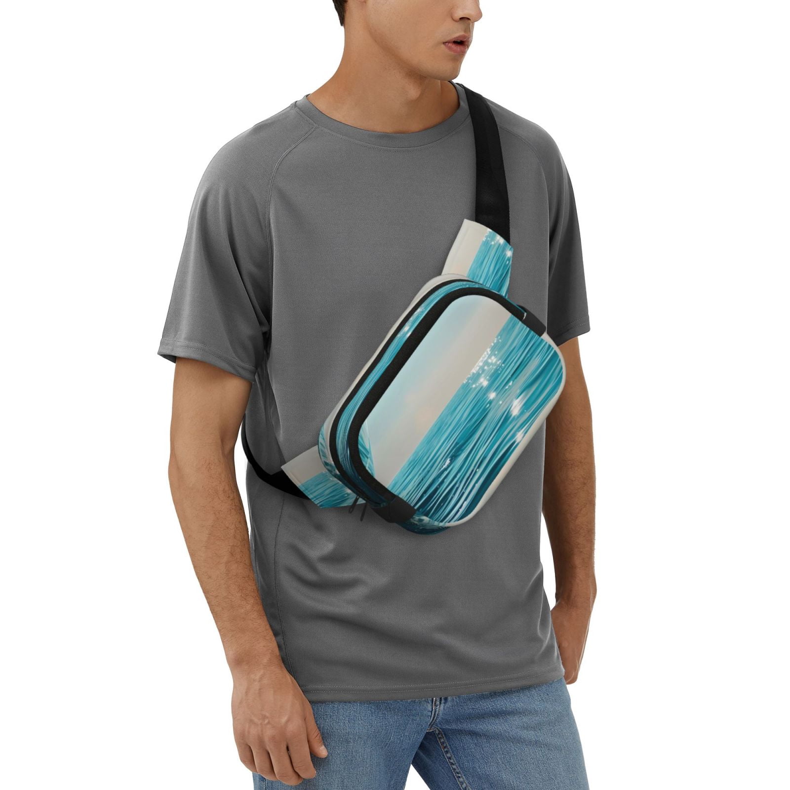 Picia Turquoise Ocean Reflection Print Square Double-Layer Waist Bag Mini Adjustable Waist Belt Bag Exercise Running Travel Hiking