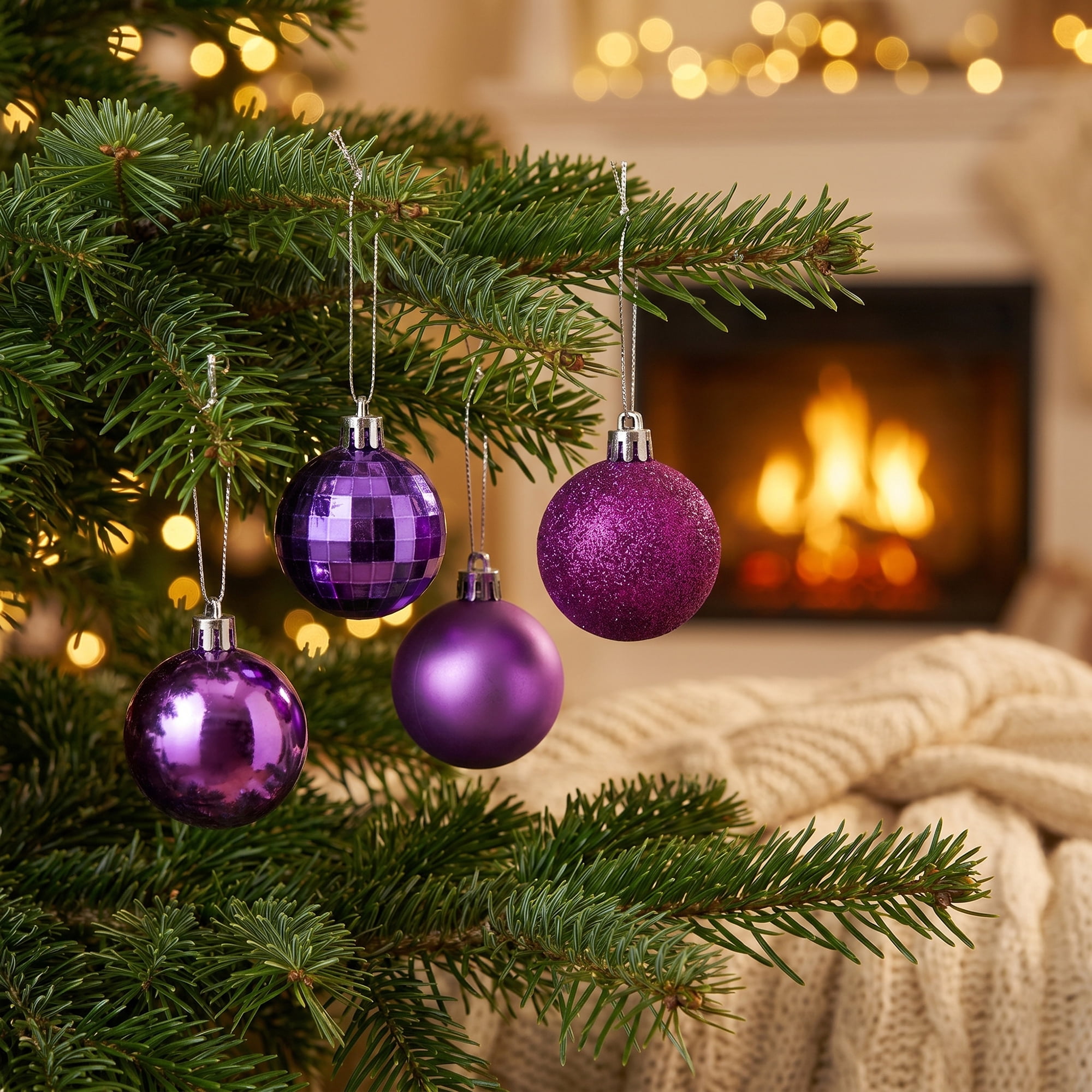 Unique Bargains 24Pcs Christmas Tree Hanging Baubles Shatterproof Ornaments Purple 1.6"