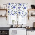 thumbnail image 2 of 2 Panels Kitchen Tier Curtains 39 Inch Length, Blue Flowers Grommets Window Treatment Curtain, Farmhouse Botanical Floral Leaves Country Thermal Curtains Drapes for Living Room/Bathroom, 2 of 9