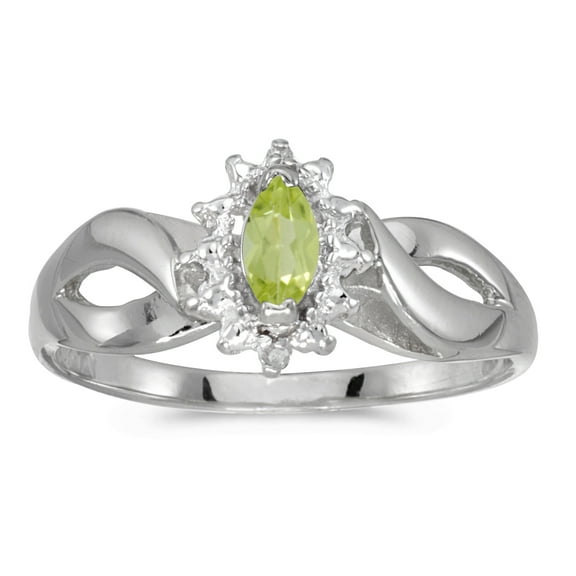 10k White Gold Marquise Peridot And Diamond Ring