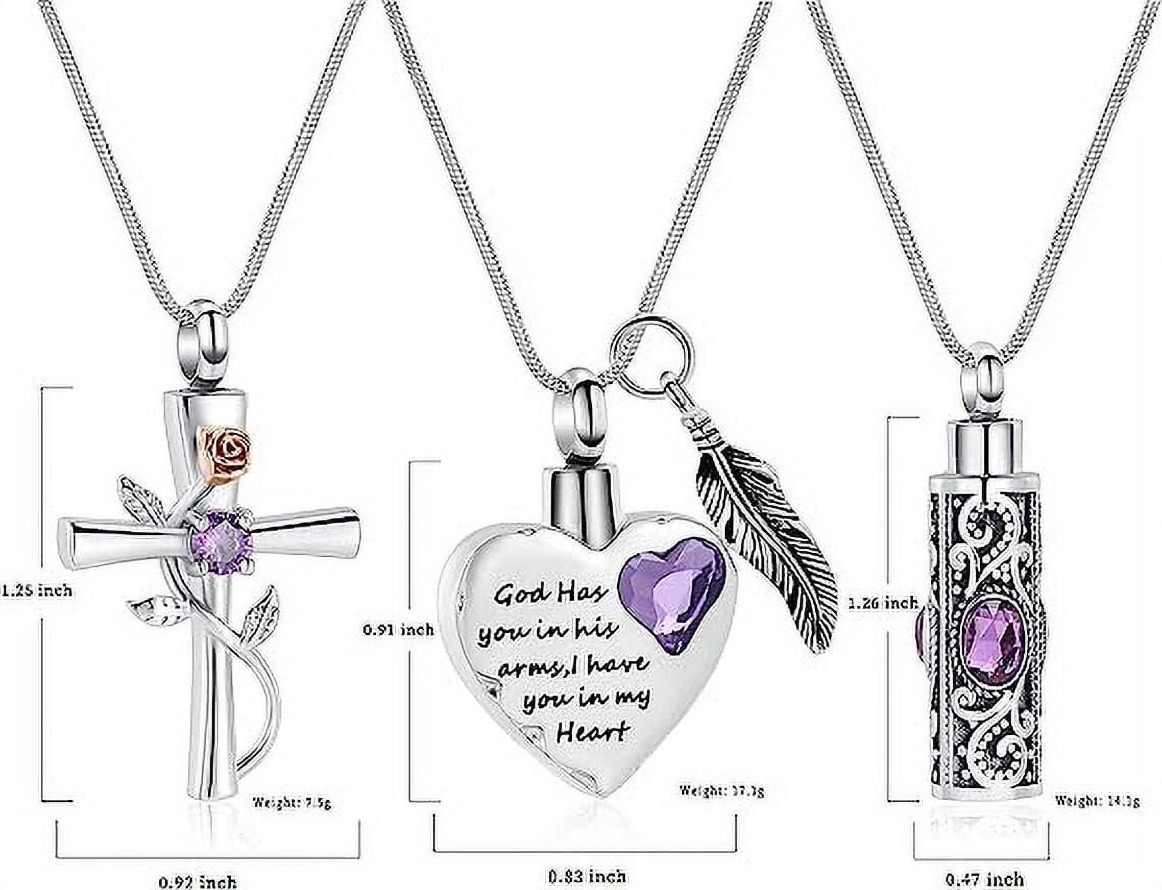 3 Pack Birthstone Cylinder Cross Heart Urn Necklace for Ashes Cremation Jewelry for Ashes for Women Men Loved One Keepsake Memorial Mini Urn Holder