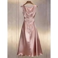 thumbnail image 3 of Pink Satin Maxi Dress With Cowl Neck, Sleeveless, Draped Waist And Pearl Buttons, 3 of 5