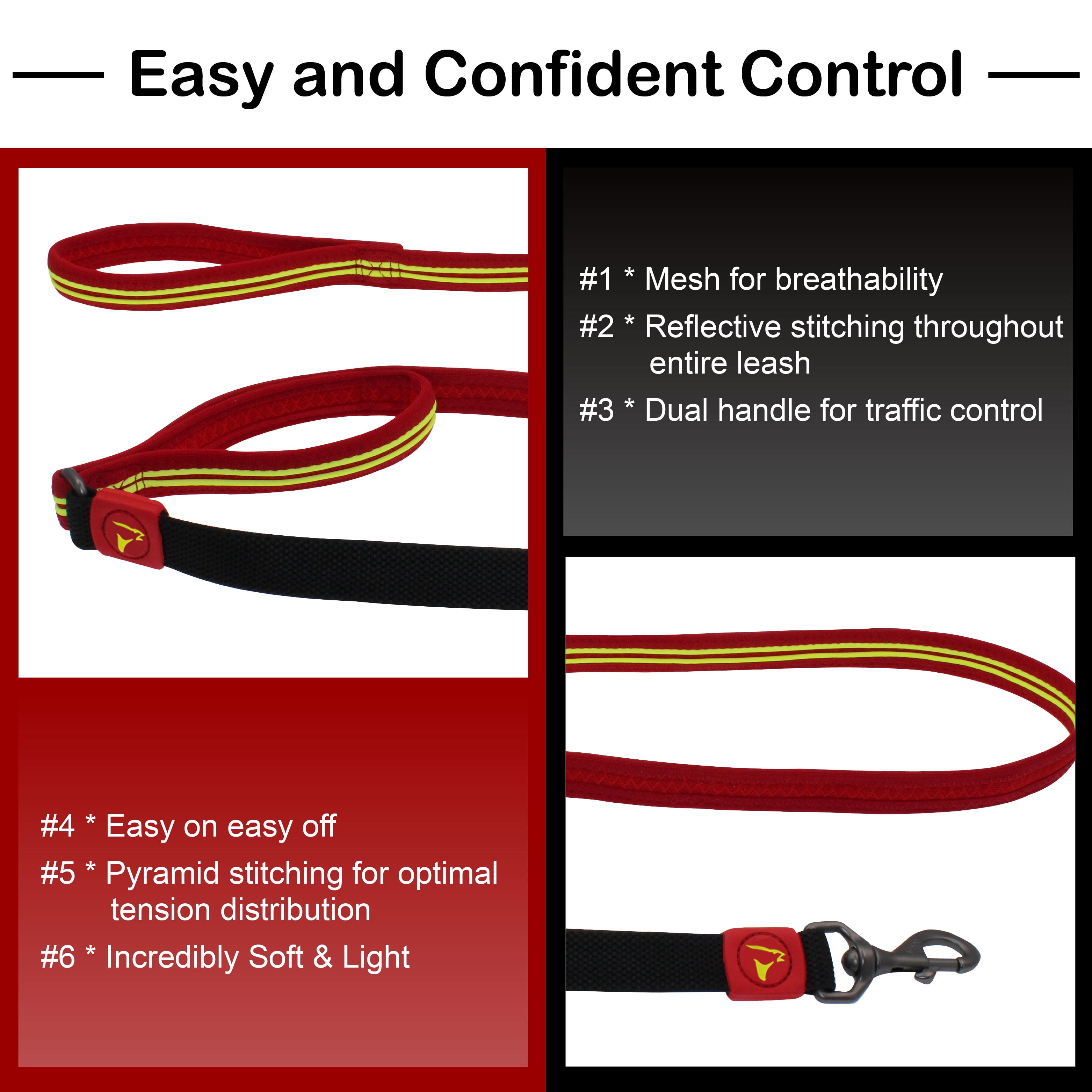 DOCO Solar Shock Absorbing Reflective Mesh Bungee Leash with Double, Traffic Handle for Walking and Training of Small, Medium and Large Dogs