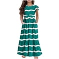 thumbnail image 2 of Girls Dress Sleeve Striped Pleated Casual Swing Dresses with Pockets for Kids 6-12 Years, 2 of 7