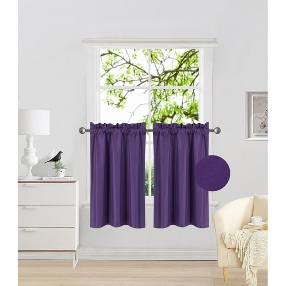 RS5 1-Set Purple Rod Pocket Silky Window Curtain Lined Blackout, Two (2) Panels 30"X 36" Each