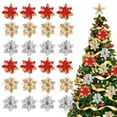 AQRS 12/24Pcs Christmas Artificial Flower Glitter Leaves Red Golden