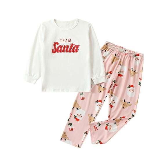 Wassery Little Girl Christmas Pajamas Outfits 3T 4T 5T 6T 7T Kids Girl Long Sleeve Letter Print T-Shirt Tops Santa Claus Print Pants Sleepsuit Children Christmas Two Piece Sleepwear Set