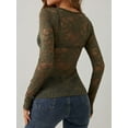 thumbnail image 4 of Lace Mesh Top for Women Long Sleeve V-Neck Sheer Blouse See Through Floral Lace Tops Green L, 4 of 5