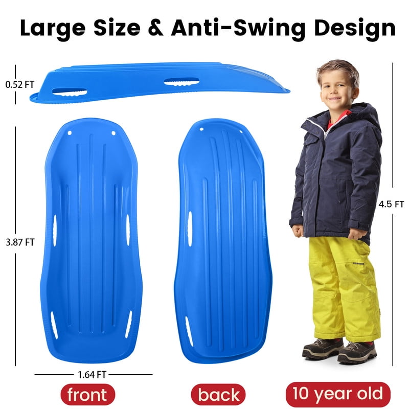 Gamexcel 48-Inch Durable Downhill Sprinter Toboggan Snow Sled for Kids, Boys, Girls, and Adults, Featuring Built-in Handles and Pulling Rope - Blue