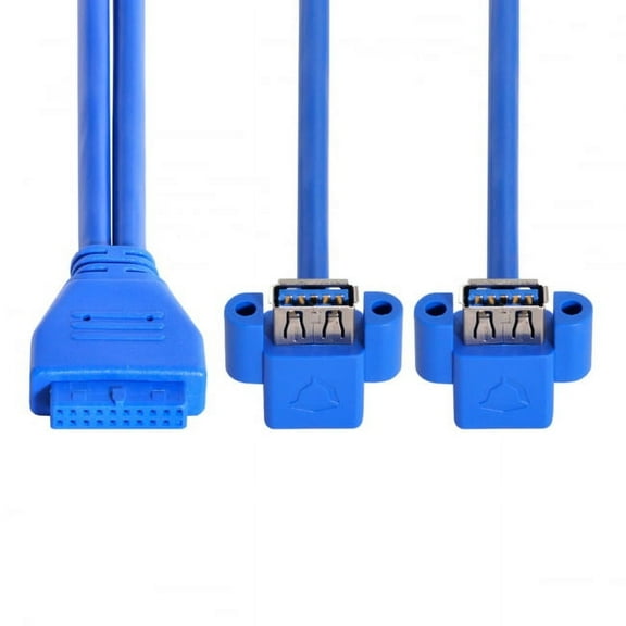 Xiwai Cable Up Angled USB 3.0 A Type Dual Female to Motherboard 20Pin 19 Pin Box Header Slot Panel Mount Cable 50cm