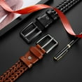 thumbnail image 2 of YOORAN Men's Leather Braided Belt Golf Belt 1 3/8" Braided Belt Casual Jeans with Gift Box, 2 of 6