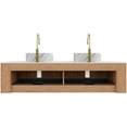 thumbnail image 6 of 60 inch Bathroom Vanity with Double Sink, Floating Bathroom Vanities with Ultra-Thin Marble Basin and Countertop, 2 Large Soft-Closing Storage Drawers, Pre-Assembled Cabinet, Nature Wood, 6 of 7