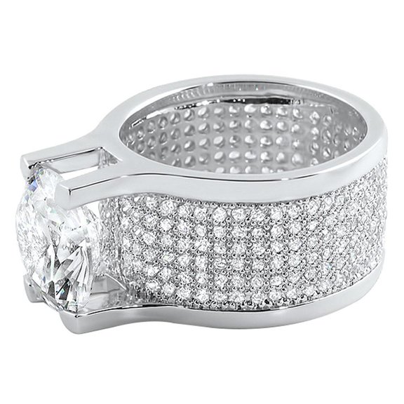 CZ 360 Mens Ring 20ct Solitaire Rhodium