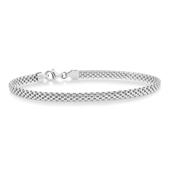 Miabella 925 Sterling Silver Italian 4mm Mesh Link Chain Bracelet for Women, Made in Italy (Length 7 Inches (Small))