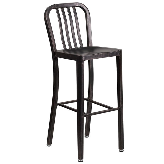 Pemberly Row 30" Metal Bar Stool in Black and Antique Gold