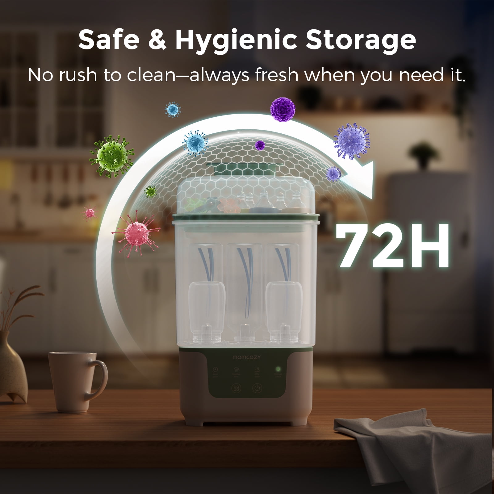Momcozy 4 in 1 Bottle Sterilizer and Dryer, Modular Nesting Space Saving Design, 6 Bottles Capacity, Drying Rack Included