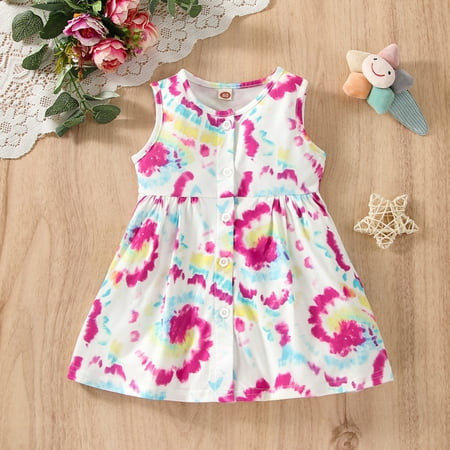 

Dyfzdhu Girls Dress Kids Girls Toddler Fashion Beach Tie Dye Prints Sleeveless Princess Girls Dress Cloths
