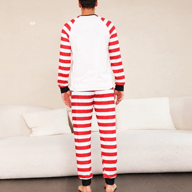 Conjunto de pijama navideño a rayas, pijama de manga larga a rayas rojas y blancas, conjunto de pijama navideño a rayas diseñado a medida