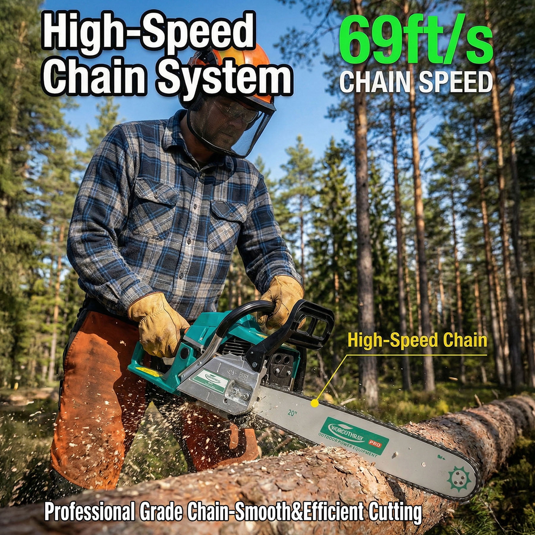 S-HOME 62CC 2-Stroke Gasoline Chainsaw with 14"+20" Guide Bars, Powerful Engine for Wood Cutting, Farm & Garden Use, Durable & Easy Start
