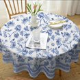 thumbnail image 2 of Round Tablecloth 60x60 inch, Waterproof Wrinkle Resistant Durable Polyester Table Cover Blue Floral Tablecloth for Indoor and Outdoor, Holiday Farmhouse Kitchen Dining and Parties, 2 of 6