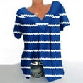 thumbnail image 5 of Fartey Plus Size V Neck Tops for Women Trendy Striped Print Short Sleeve T Shirts Loose Fit Daily Tees Soft Lightweight Summer Casual Blouses Blue S-5XL, 5 of 5