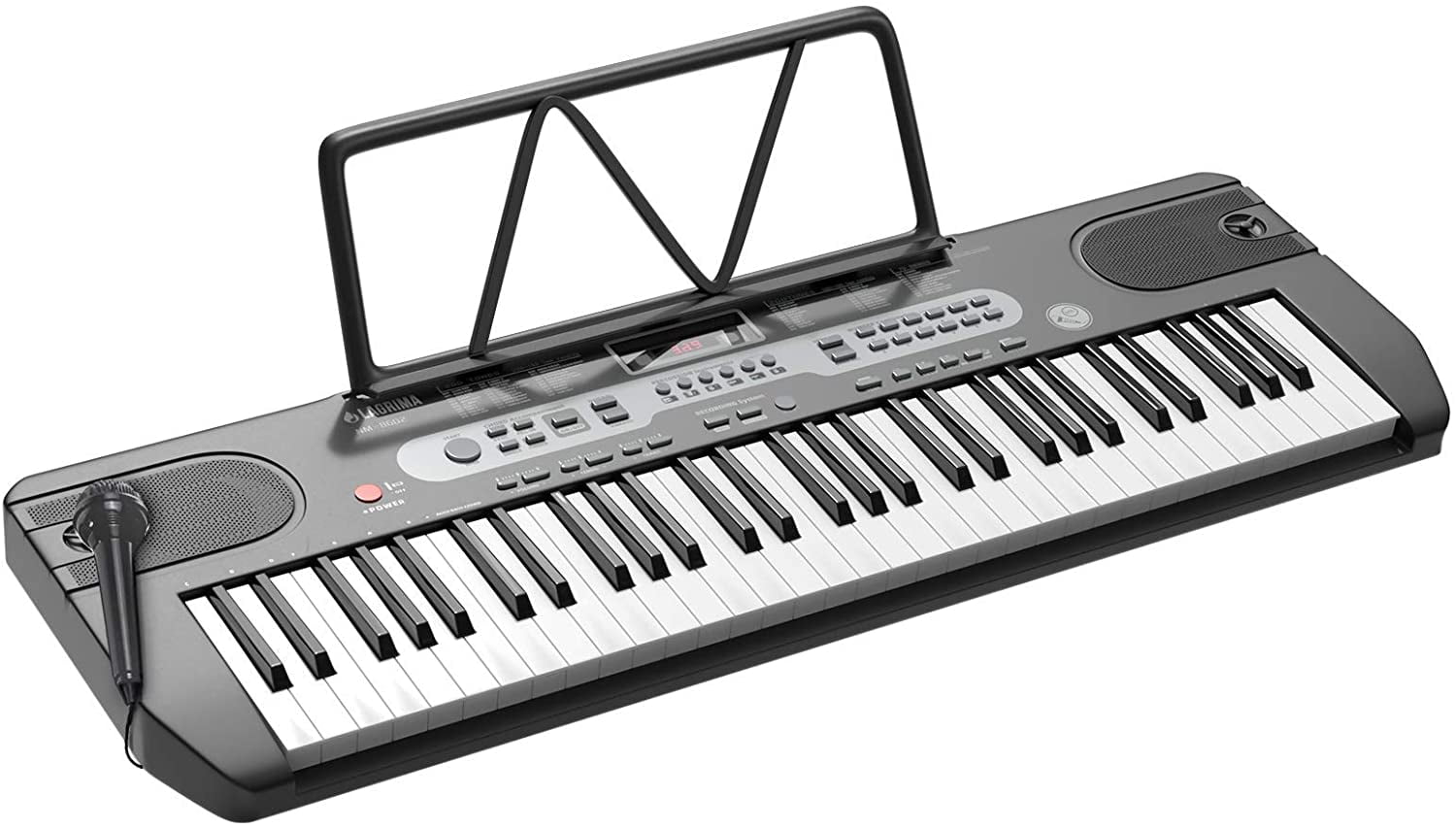 Music Sheet Stand for Beginner Kids LAGRIMA LAG-740 61 Key Portable Electric Keyboard Piano with Built In Speakers Black Microphone Dual Power Supply Digital Display Screen Adult Recording 