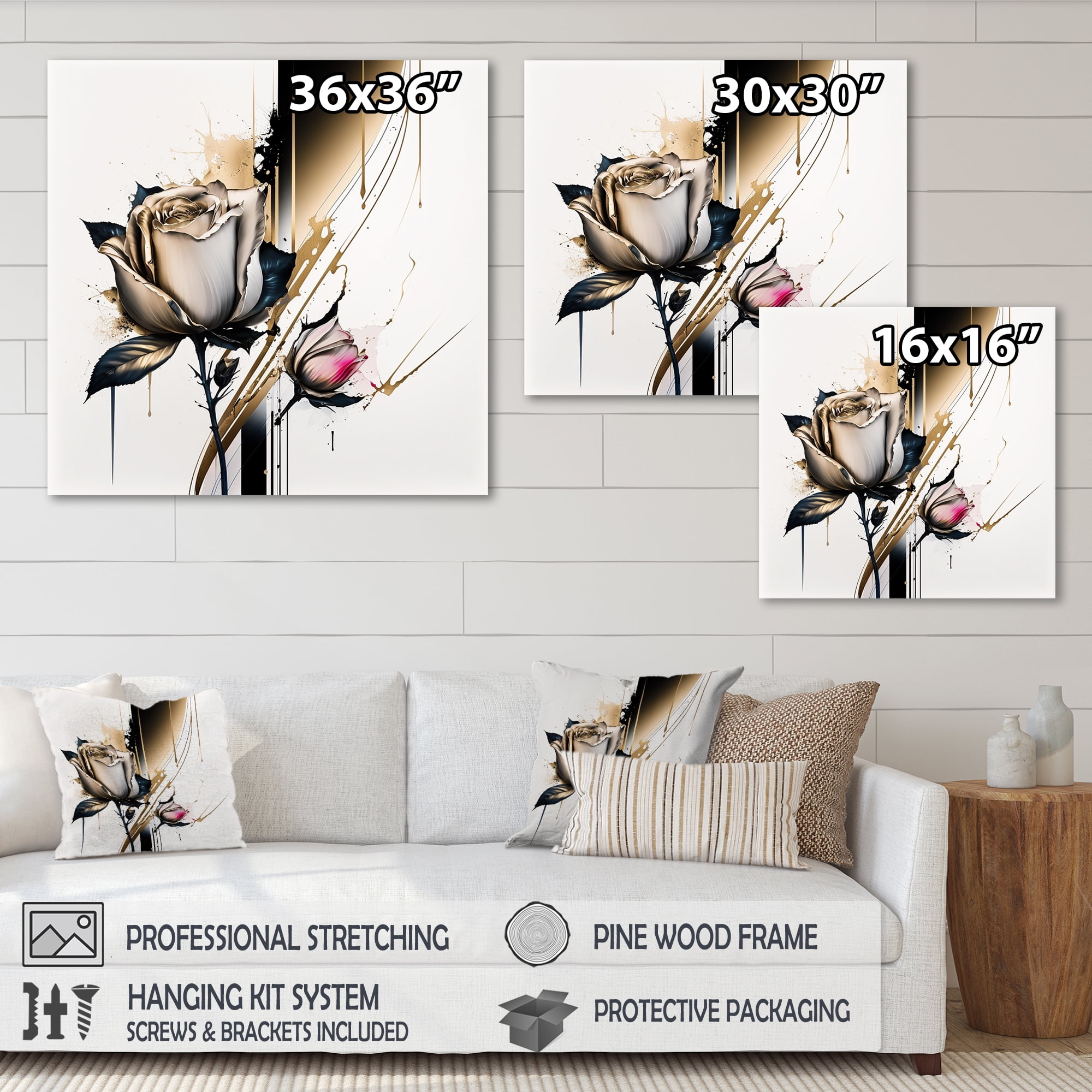 Designart Roses Flow Flower On Abstract Fusion IV Canvas Wall Art