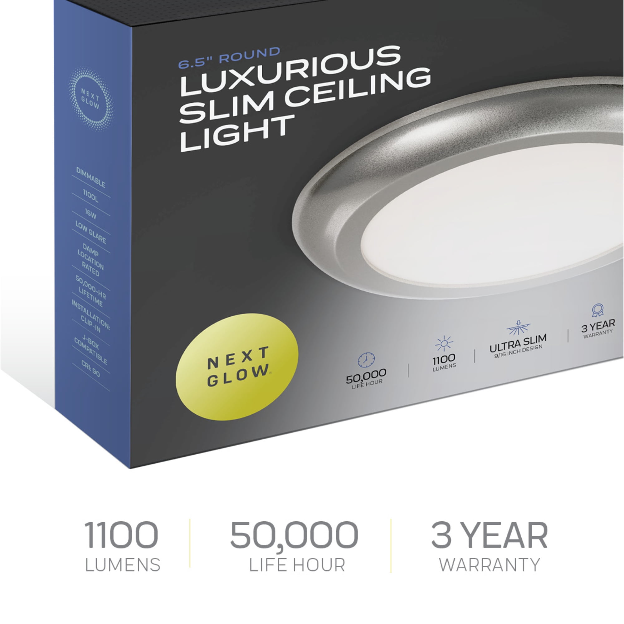 Next Glow Ultra Slim 6.5" LED Ceiling Light Fixture, 4000K Round, Dimmable Flush Mount Light, White