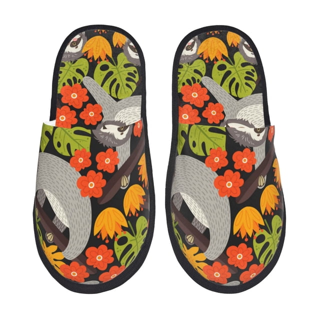 Fotbe Sloth on the Branch Pantuflas Peludas para Mujer con Estampado, Zapatillas de Peluche, Zapatos de Invierno para Casa, Uso Interior y Exterior-Medium